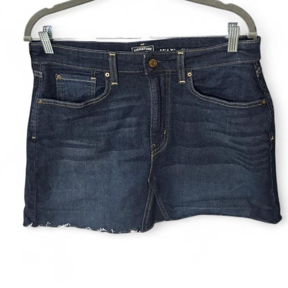 Signature by Levi Strauss Denim Mini Skirt Dark Wash Raw Hem Size 10 W30
